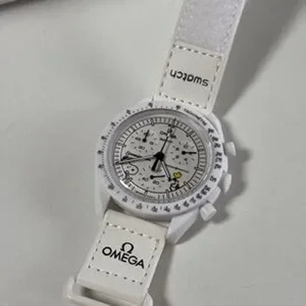 Omega White Chronograph Watch with White Strap